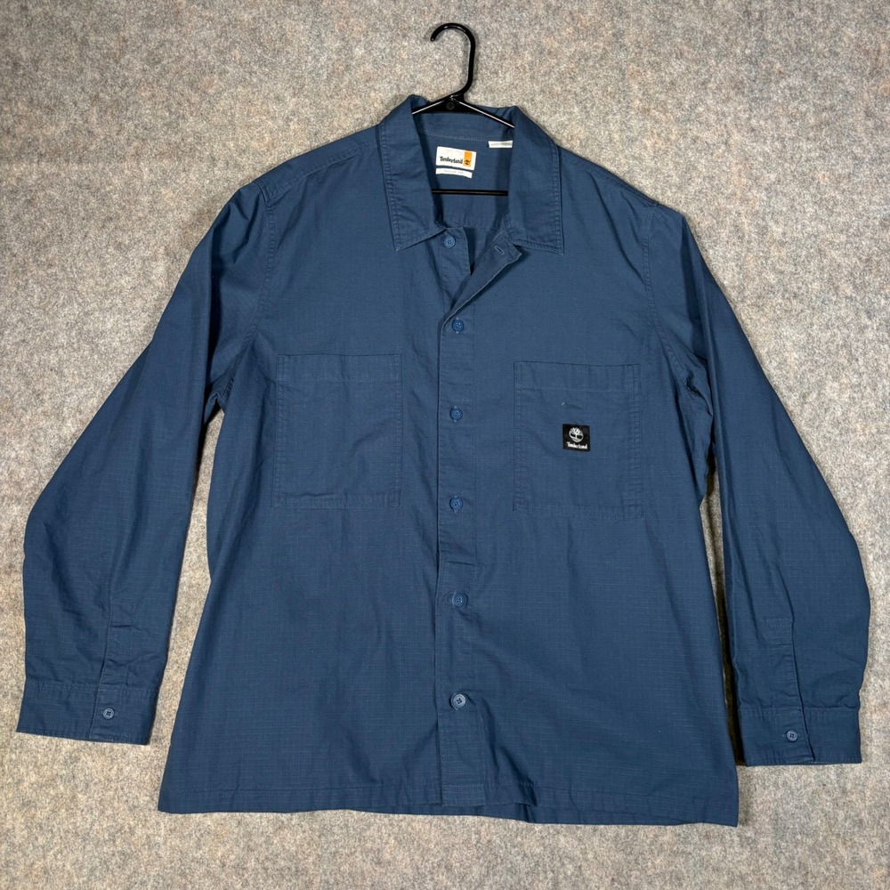 Timberland Button Down Shirt Mens XXL Blue Ripstop Regular Fit Workwear Utility